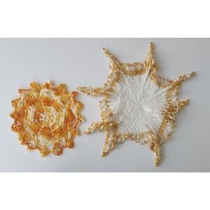 Vintage Handmade Crochet Orange & White Doilies - Lot of 2